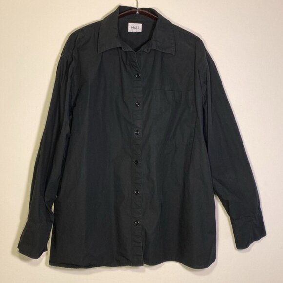 MATE the Label Poplin Organic Cotton Button Down Shirt Womens Large Jet Black - Picture 1 of 9